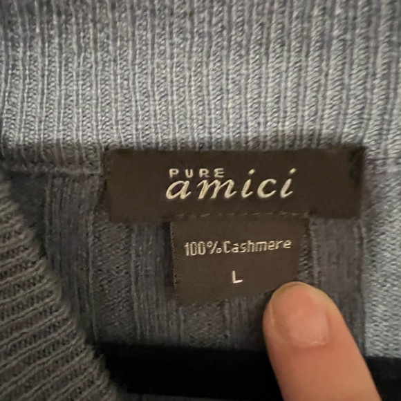 Pure Amici Women's Sz Large 100% Cashmere Blue Mock Neck Ribbed Knit Sweater - Picture 6 of 11